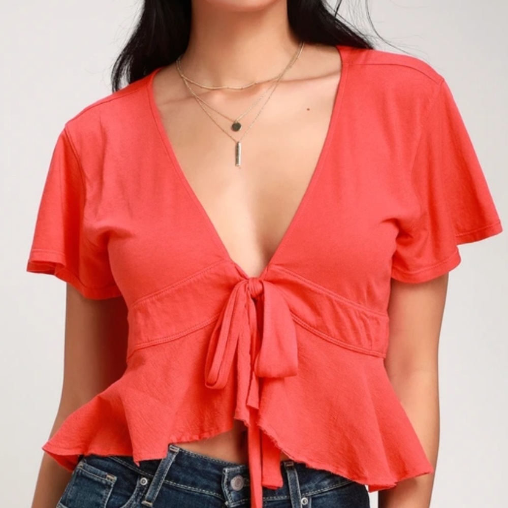 1 LEFT! NWT FREE PEOPLE KNOT ME CROPPED PEPLUM TOP - Picture 2 of 6
